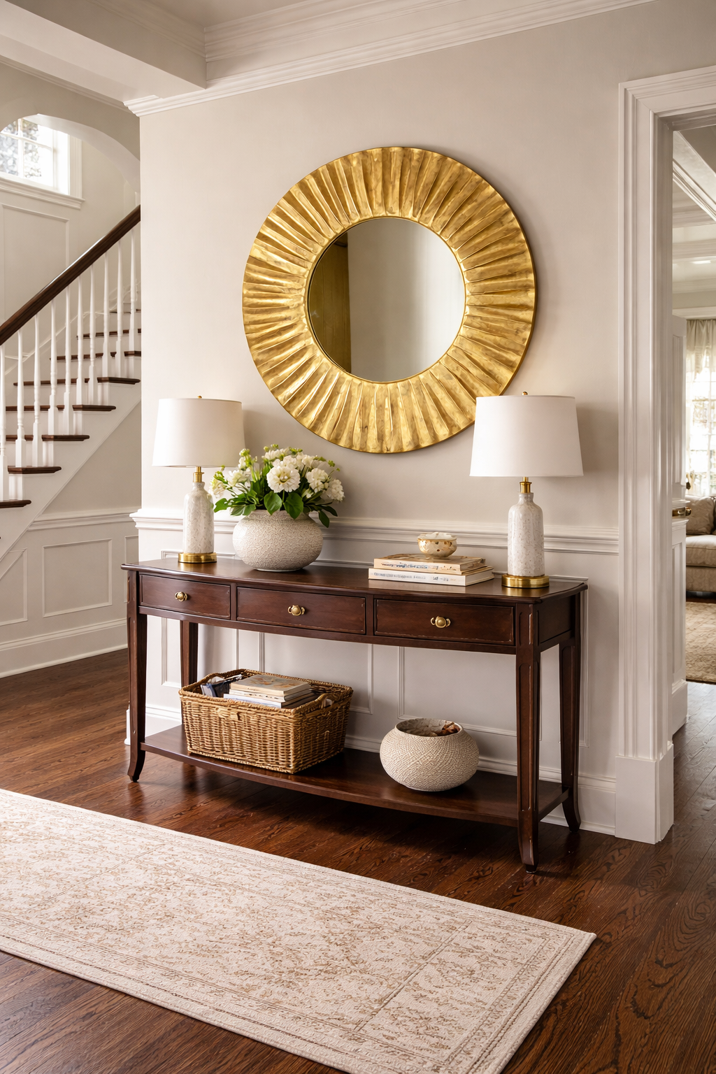 Specchio Daisy Rotondo in Resina Foglia Oro, Argento o Rame – Ø 82 cm