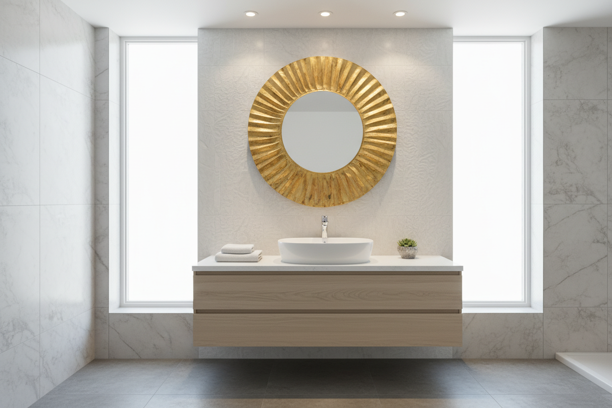 Specchio Daisy Rotondo in Resina Foglia Oro, Argento o Rame – Ø 82 cm