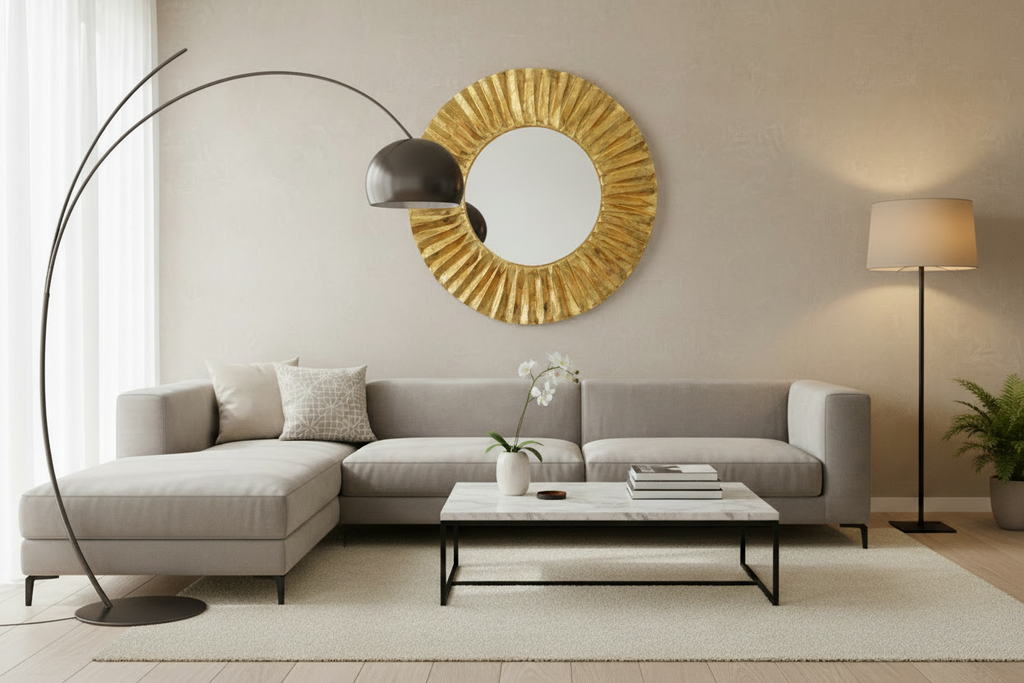 Specchio Daisy Rotondo in Resina Foglia Oro, Argento o Rame – Ø 82 cm