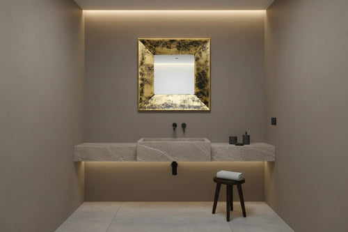 Specchio da Parete con Cornice in Foglia d'Oro – Stile Industrial Chic