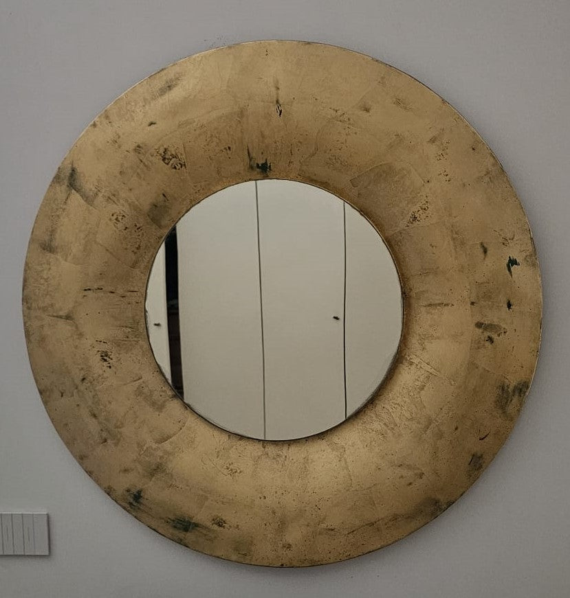 Specchio Rotondo da Parete in Legno e Resina Foglia Oro, Argento o Rame – Ø 100 cm