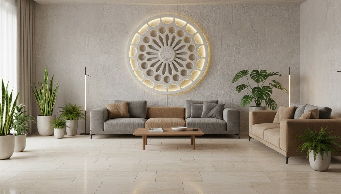 Rosone da Parete –  Ø 100 cm Effetto Pietra Leccese illuminazione interna led 24V 4000K