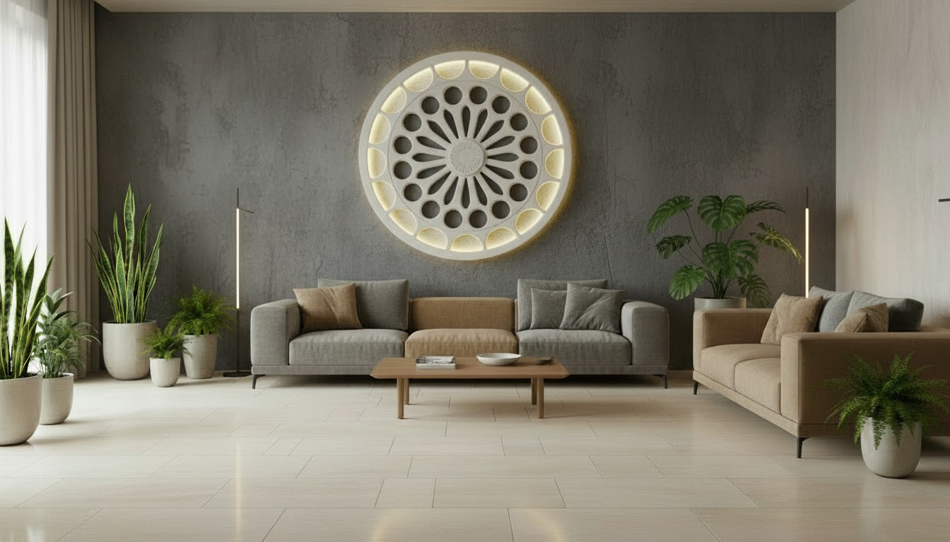 Rosone da Parete –  Ø 100 cm Effetto Pietra Leccese illuminazione interna led 24V 4000K