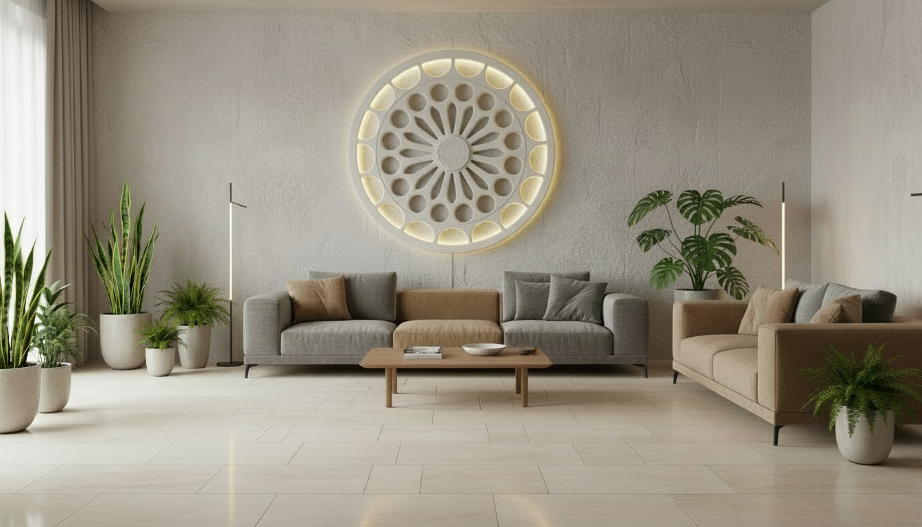 Rosone da Parete –  Ø 100 cm Effetto Pietra Leccese illuminazione interna led 24V 4000K