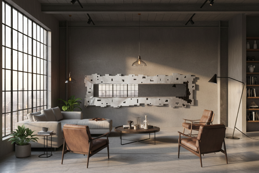 Specchio Rettangolare Artigianale con Mosaico di Vetro 240x72 cm – Foglia Oro, Argento o Rame