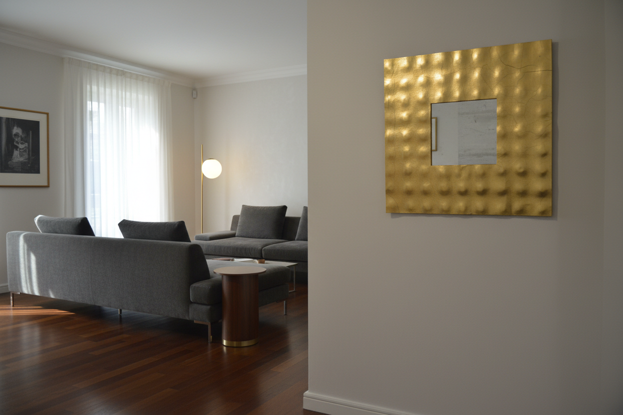 Specchio Quadrato con Cornice a Rilievo in Foglia Oro, Argento o Rame 80x80 cm