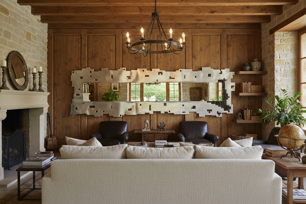 Specchio Rettangolare Artigianale con Mosaico di Vetro 240x72 cm – Foglia Oro, Argento o Rame