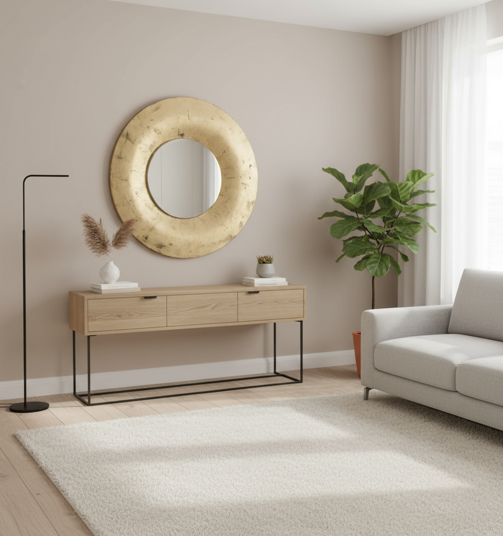 Specchio Rotondo da Parete in Legno e Resina Foglia Oro, Argento o Rame – Ø 100 cm