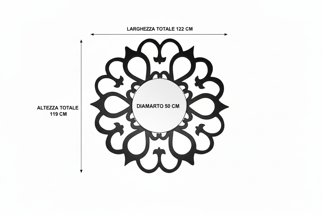 Specchio Grande Rososa in Massello di Legno 120x120 cm – Foglia Oro, Argento, Rame o Nero Opaco