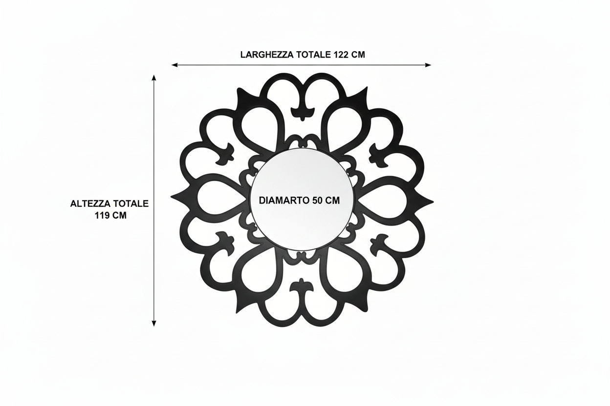 Specchio Grande Rososa in Massello di Legno 120x120 cm – Foglia Oro, Argento, Rame o Nero Opaco