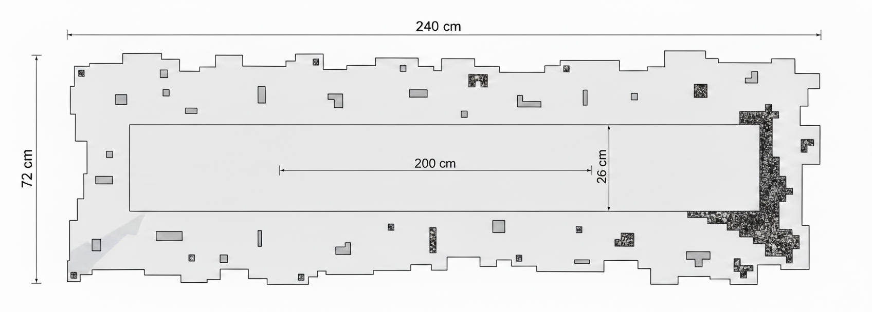 Specchio Rettangolare Artigianale con Mosaico di Vetro 240x72 cm – Foglia Oro, Argento o Rame