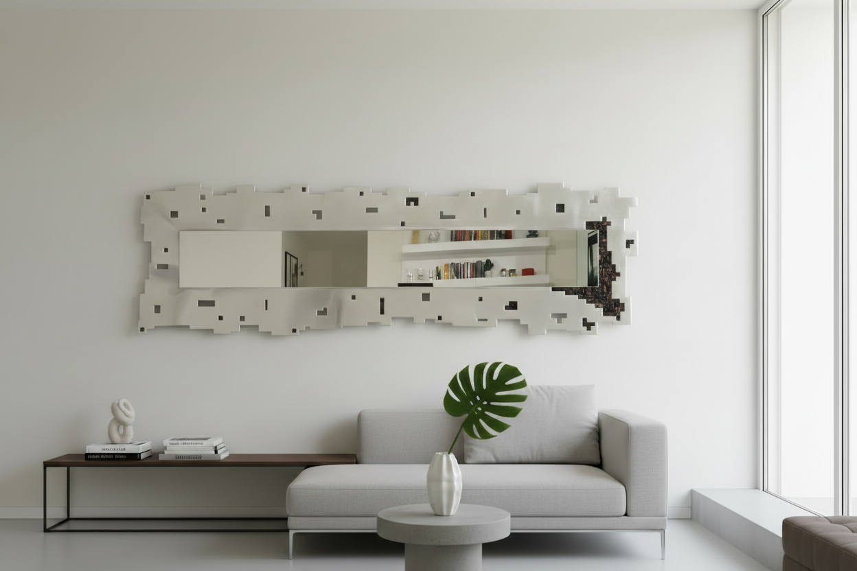 Specchio Rettangolare Artigianale con Mosaico di Vetro 240x72 cm – Foglia Oro, Argento o Rame