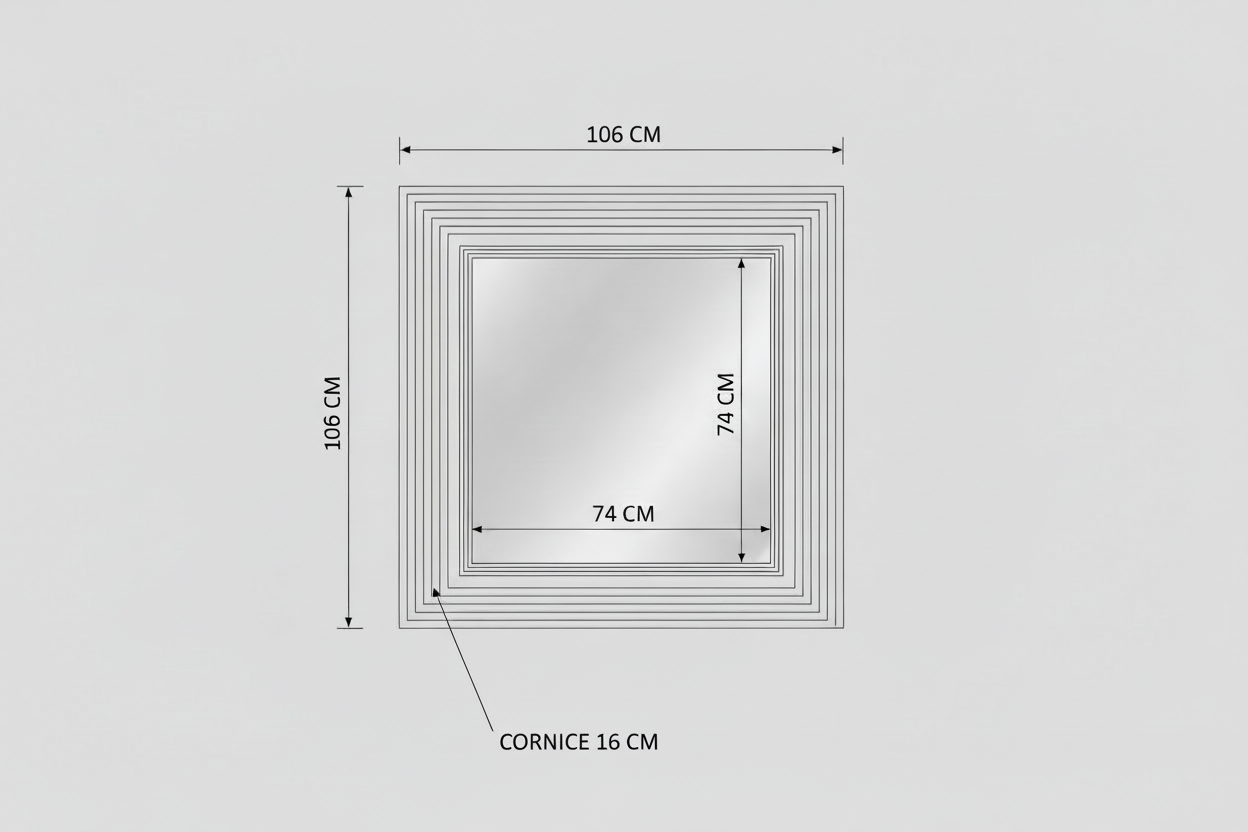 Specchiera Quadrata con Cornice Scanalata in Massello di Legno Foglia Oro o Argento 106x106 cm