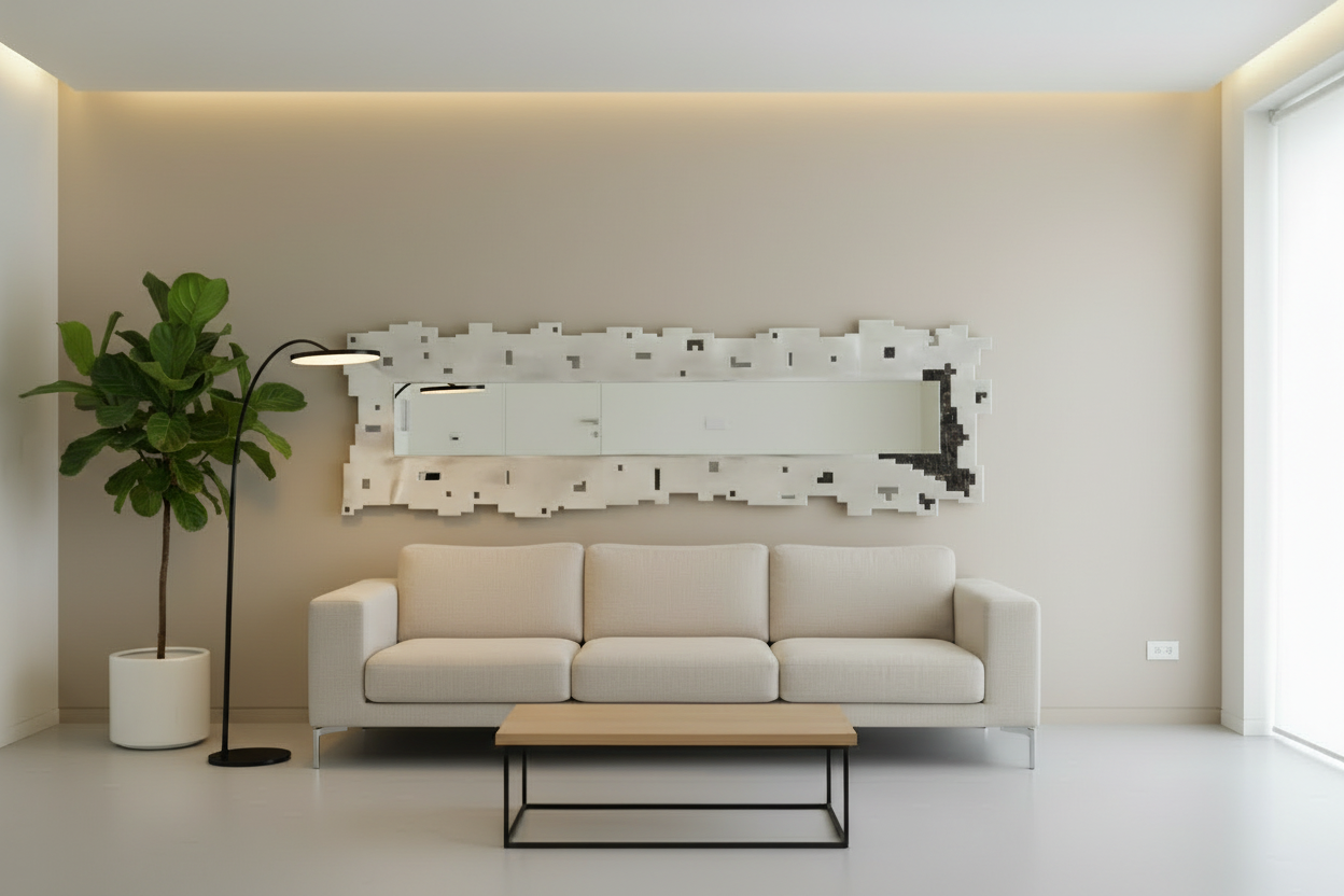 Specchio Rettangolare Artigianale con Mosaico di Vetro 240x72 cm – Foglia Oro, Argento o Rame
